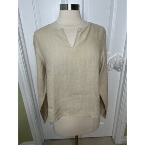 Eileen Fisher 100% Linen Beige Blouse Tunic XS Boxy Capsule Minimalist Oversized